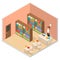 Interior Public Library Isometric View. Vector