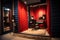 Interior of a recording studio with red curtains and professional equipment, Professional studio recording booth, AI Generated