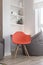 Interior of the room, chair Color of the year 2019 Living Coral.