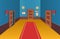 Interior room with doors, lamp and paintings  Vector illustration of cartoon corridor