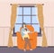 Interior of Room, Mother with Child at Home Vector