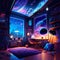 Interior of the room with a view of the planet. Vector illustration AI generated