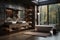 Interior of a rustic bathroom in dark natural colors