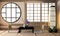Interior Ryokan living room interior design on tatami mat floor.3D rendering