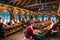 Interior of Santa Claus Workshop - Elves Busily Crafting and Packing Toys, Assembly Line of Colorful Creations