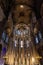 Interior of Santa Maria del Mar Basilica in typical Catalan Gothic style with high  columns. Detail of the lightful apse, the