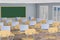 Interior school classroom. 3d illustration. Back to school