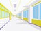 Interior of school hall in flat style. Vector illustration of university or college corridor with windows.