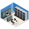 Interior Server Room Isometric View. Vector