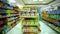 Interior shot of city supermarket, Various brand in packaging for sale on supermarket stand