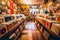 An interior shot of a retro record store with shelves filled with vinyl records from the 1960s, evoking nostalgia and capturing