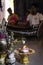 Interior shrine detail in buddhist ceremony at temple in cambodia