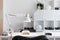 Interior studio for nail care. White room for manicure with