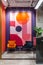 The interior of a stylish corporate recreation area. Modern multicolored office design