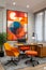 The interior of a stylish corporate recreation area. Modern multicolored office design