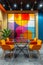 The interior of a stylish corporate recreation area. Modern multicolored office design