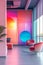 The interior of a stylish corporate recreation area. Modern multicolored office design