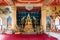 Interior of Thai Monastery Thai Temple decorated with Thai art and Golde Lord Buddha Statue in the center at Bodh Gaya, Bihar.