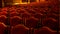 Interior theater art. Audience with empty soft armchairs of Opera and Ballet Theater is waiting for audience. Empty interior of