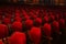 Interior theater art. Audience with empty soft armchairs of Opera and Ballet Theater is waiting for audience. Empty interior of