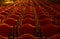 Interior theater art. Audience with empty soft armchairs of Opera and Ballet Theater is waiting for audience. Empty interior of