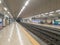 interior of the underground metro station of Olivais in Lisbon seen in tapered perspective