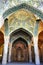 The interior of Vakil Mosque with large columns and crescent-shaped ceilings, with beautiful Iranian decorations and tiles,Shiraz.