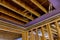 Interior view beams built frame unfinished home construction