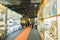 Interior view of China Import and Export FairCanton Fair Complex with many shops and people walking in Guangzhou, China