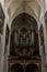 Interior view of the church organ and central nave of the Collegiale Notre Dame church in Dole