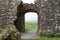 Interior view of an entry door to a Medieval castle ruin in rural Ireland