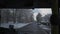 Interior view through front windscreen of bus in Germany, city of Munich in winter. Public bus line on route, looking