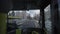 Interior view through front windscreen of bus in Germany, city of Munich in winter. Public bus line on route, looking