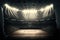 Interior view of an illuminated basketball stadium for a game. Generative AI