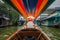 Interior view of a long tail boat with front view sailing at yai canal or Khlong Bang Luang Tourist Attraction in