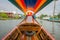 Interior view of a long tail boat with front view sailing at yai canal or Khlong Bang Luang Tourist Attraction in