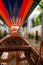 Interior view of a long tail boat with front view sailing at yai canal or Khlong Bang Luang Tourist Attraction in