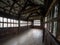 Interior view of medieval tudor long gallery in Little Moreton Hall in Moreton, Cheshire, UK