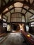 Interior view of medieval tudor long gallery in Little Moreton Hall in Moreton, Cheshire, UK