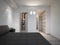 Interior view of a modern bedroom overlooking on the wardrobe