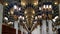 Interior view of Nabawiâ€™s Mosque building with persective view and selective focus.