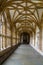 Interior view of one of the corridors of the cloister of the historic Wells Cathedral