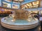 Interior View of People walking around Horses Fountain inside Mall of the Emirates located in Barsha, Dubai, United Arab Emirates