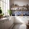 interior of a white Scandinavian kitchen with Moroccan tiling, ornamental kitchenware - a harmonious blend of modern simplicity