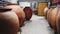 Interior of winery with big clay vessels for wine fermentation