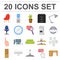 Interior of the workplace cartoon icons in set collection for design. Office furniture vector symbol stock web