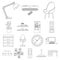 Interior of the workplace outline icons in set collection for design. Office furniture vector symbol stock web