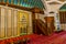 Interiors with red Arabic traditional carpet in King Abdullah I Mosque in Amman, Jordan, built in 1989 by late King Hussein in
