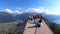 Interlaken, Switzerland - July 16 2019: Tourist walking on famous viewing platform in Harder Kulm in Swiss Alps