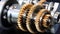 Interlocked gears turning, teamwork in manufacturing machinery generated by AI
